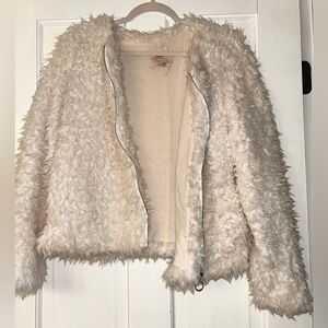 Candie’s Faux Fur White Coat Zip Up